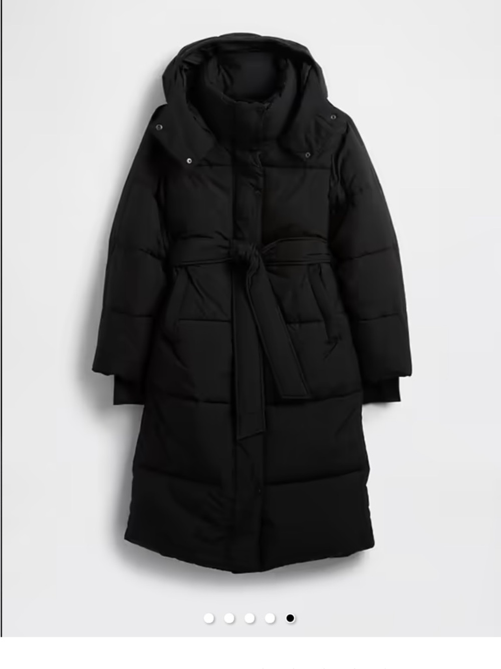 Gap Long Belted Puffer Coat Black Hooded Maxi Winter Jacket Size XL